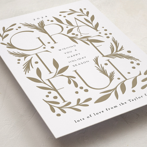 This is a desert letterpress holiday cards with letterpress by Alethea and Ruth called grateful branches printing on bright white letterpress paper in standard