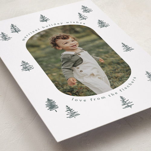 This is a smokey pine letterpress holiday cards with letterpress by Angela Garrick called scribble trees printing on bright white letterpress paper in standard