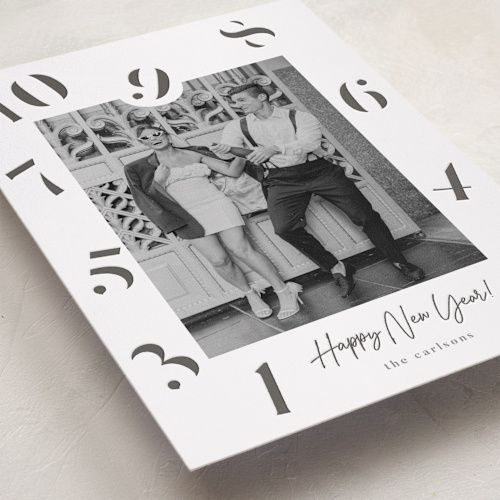 This is a tinsel letterpress holiday cards with letterpress by Angela Garrick called count down printing on bright white letterpress paper in standard