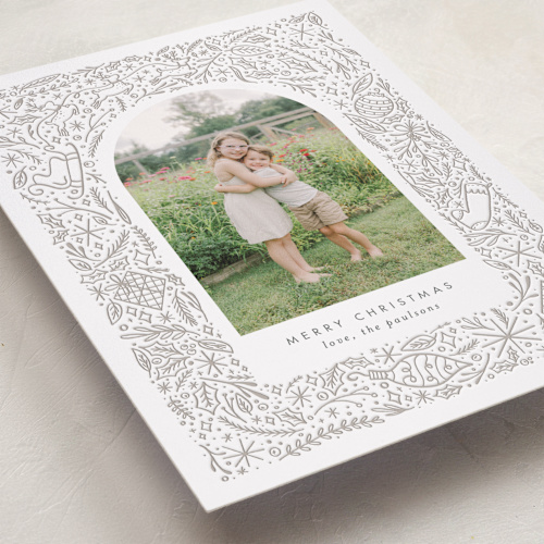 This is a cobblestone letterpress holiday cards with letterpress by Amy Payne called christmas magic printing on bright white letterpress paper in standard