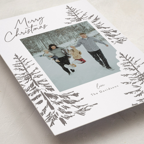 This is a alpine letterpress holiday cards with letterpress by Rebecca Durflinger called alpine printing on bright white letterpress paper in standard