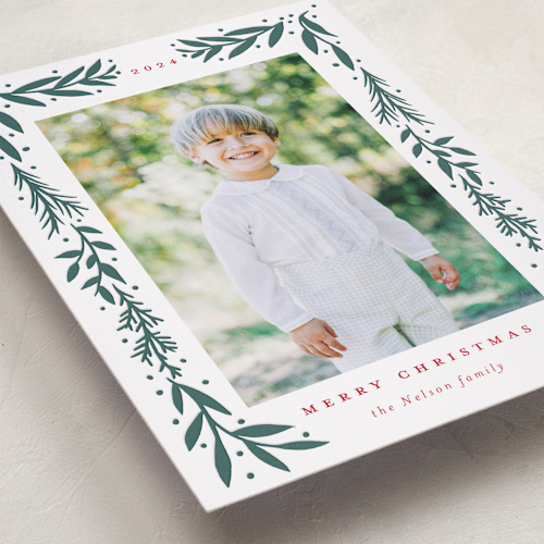 This is a pine letterpress holiday cards with letterpress by Petra Kern called folk frame printing on bright white letterpress paper in standard