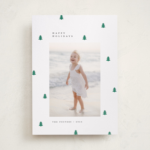 This is a fern letterpress holiday cards with letterpress by Michelle Taylor called scattered trees printing on bright white letterpress paper in standard