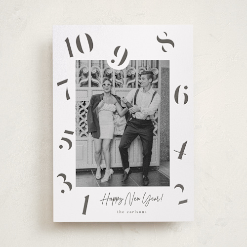 This is a tinsel letterpress holiday cards with letterpress by Angela Garrick called count down printing on bright white letterpress paper in standard