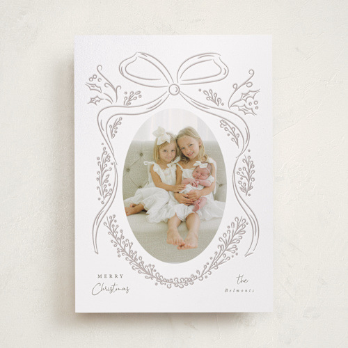 This is a smoke letterpress holiday cards with letterpress by Corinne Malesic called provincial wreath printing on bright white letterpress paper in standard