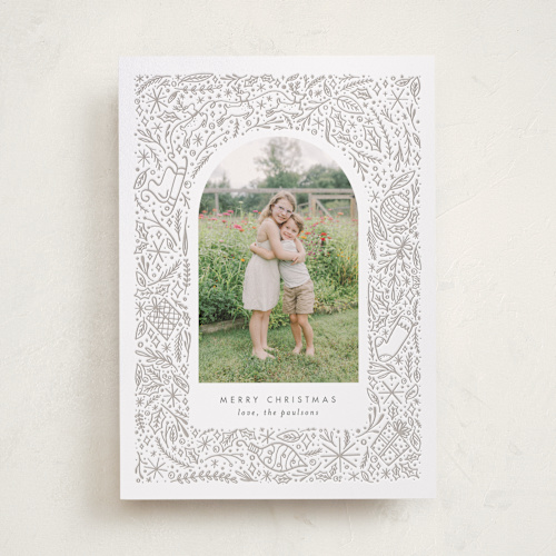 This is a cobblestone letterpress holiday cards with letterpress by Amy Payne called christmas magic printing on bright white letterpress paper in standard