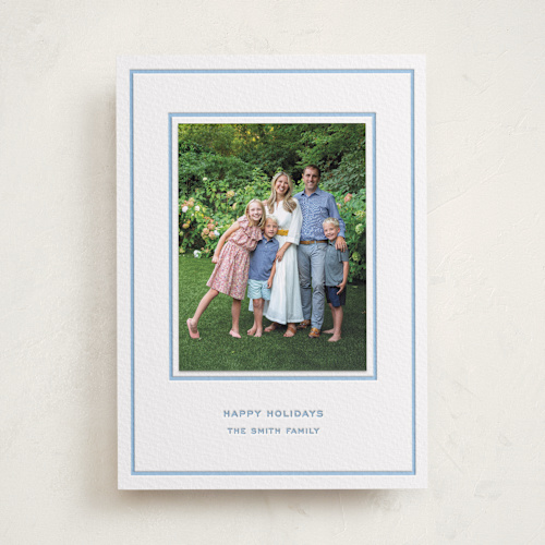 This is a sky blue photo mount holiday cards with letterpress by Megan Davis called bowery printing on somerset500 in photo_mount