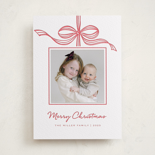 This is a scarlet photo mount holiday cards with letterpress by SimpleTe Design called tied with a bow printing on somerset500 in photo_mount