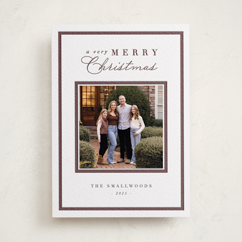 This is a clove photo mount holiday cards with letterpress by Amy Kross called bound merry printing on white cotton in photo_mount