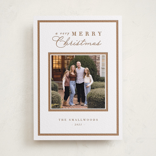 This is a clove photo mount holiday cards with letterpress by Amy Kross called bound merry printing on white cotton in photo_mount