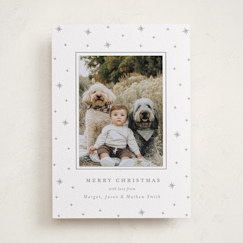 This is a matte silver photo mount holiday cards with letterpress by Elly called stars printing on somerset500 in photo_mount