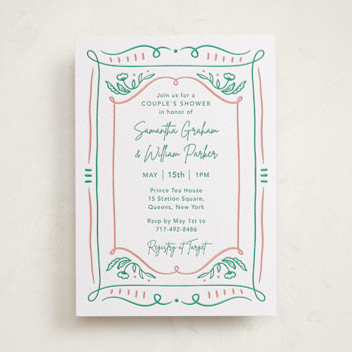 This is a paloma baby shower invitations with letterpress by Elly called sketch printing on white cotton in standard