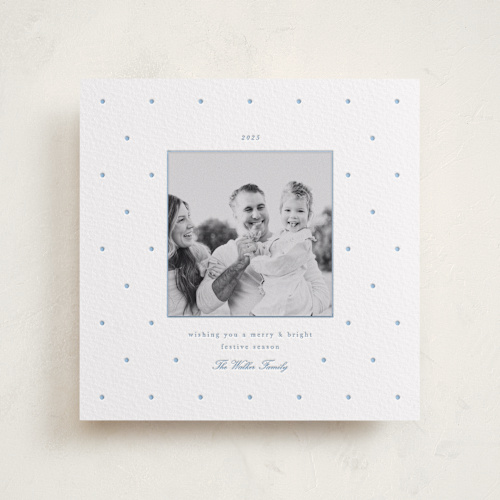 This is a robin's egg photo mount holiday cards with letterpress by Blustery August called swiss dot printing on white cotton in photo_mount