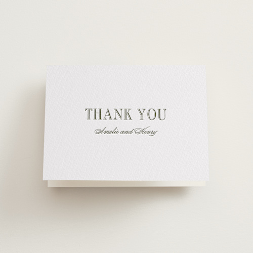 This is a moss wedding thank you cards with letterpress by Megan Davis called hepburn printing on coventry320 in standard