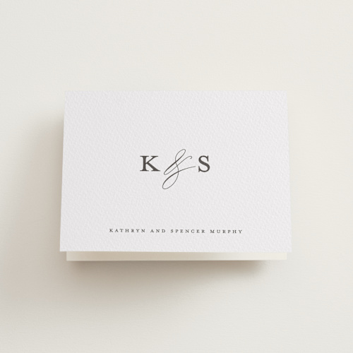 This is a soft black wedding thank you cards with letterpress by Olivia Raufman called classic composition printing on coventry320 in standard
