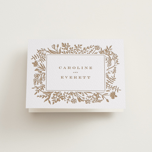This is a cinnamon wedding thank you cards with letterpress by Amy Kross called morning fields printing on coventry320 in standard