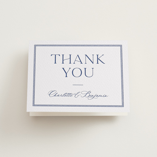 This is a lapis wedding thank you cards with letterpress by Pixel and Hank called starboard printing on coventry320 in standard