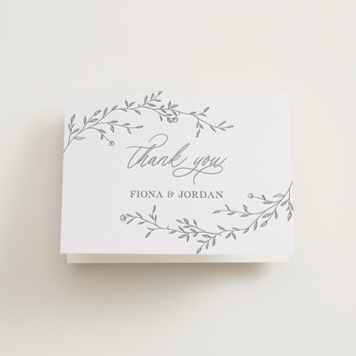 This is a granite wedding thank you cards with letterpress by Vera Lim called jasmine printing on coventry320 in standard