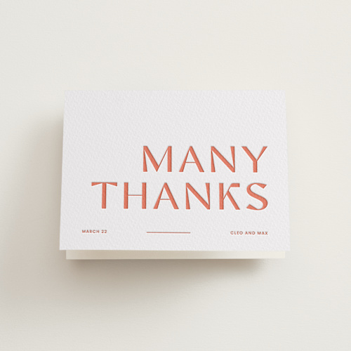 This is a grapefruit wedding thank you cards with letterpress by Blustery August called boldly printing on coventry320 in standard