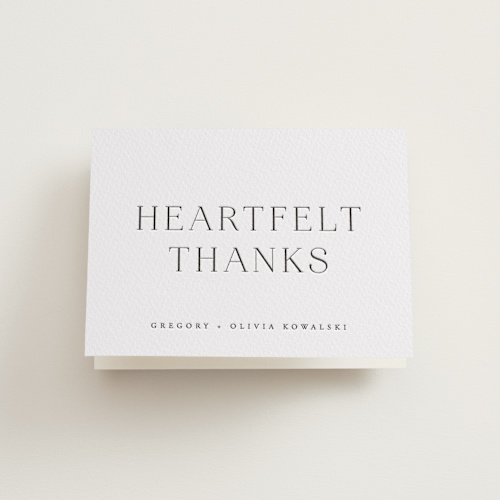 This is a soft black wedding thank you cards with letterpress by Hooray Creative called classy type printing on coventry320 in standard