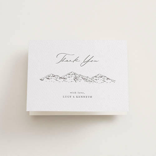 This is a graphite wedding thank you cards with letterpress by Sarah Brown called mountainview printing on coventry320 in standard