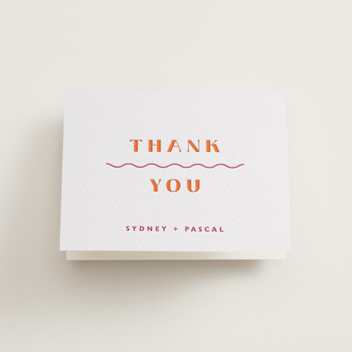 This is a flamingo wedding thank you cards with letterpress by Olivia Raufman called tanti baci printing on coventry320 in standard