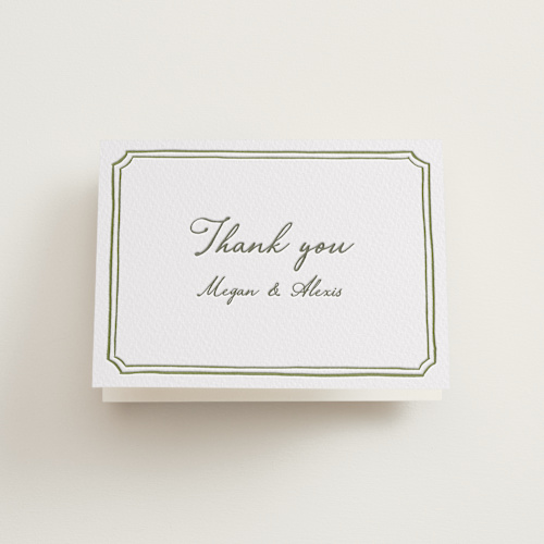 This is a artichoke wedding thank you cards with letterpress by Cass Loh called handwritten printing on coventry320 in standard