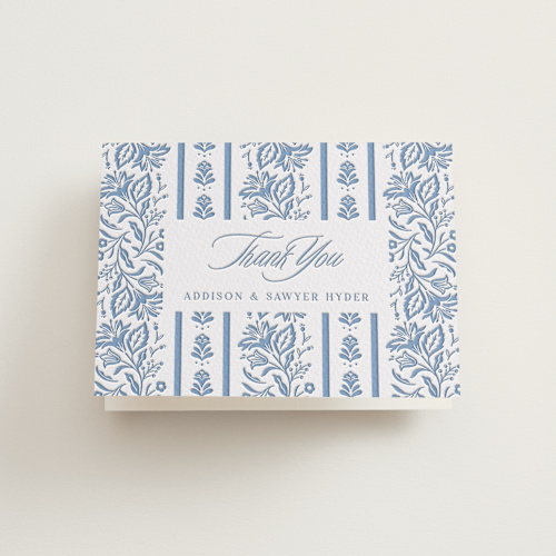 This is a pacific blue wedding thank you cards with letterpress by Erin German called sweet garden printing on coventry320 in standard