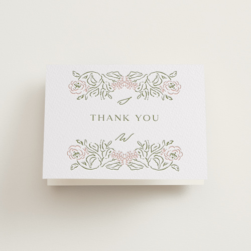This is a peony wedding thank you cards with letterpress by Susan Zinader called sketched foliage printing on coventry320 in standard