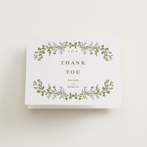 This is a pistachio wedding thank you cards with letterpress by Susan Moyal called greenery vine printing on coventry320 in standard