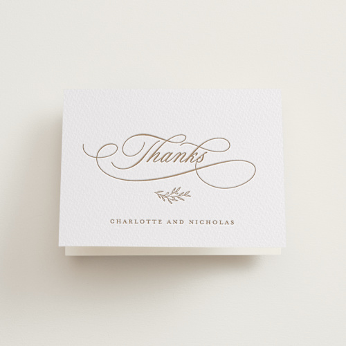 This is a cinnamon wedding thank you cards with letterpress by Hooray Creative called vineyard script printing on coventry320 in standard