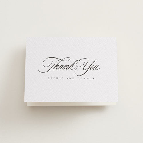 This is a soft black wedding thank you cards with letterpress by Nicole Walsh called us printing on coventry320 in standard