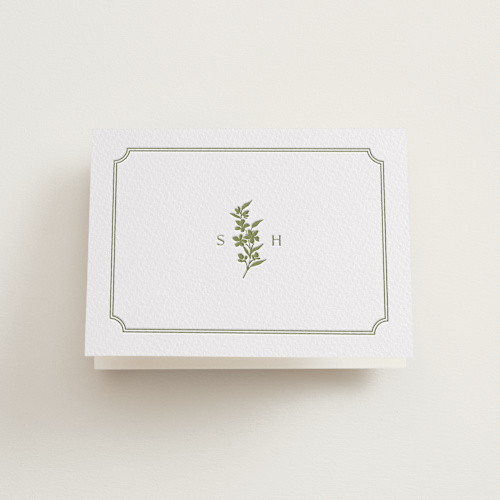 This is a pistachio wedding thank you cards with letterpress by Yaling Hou Suzuki called simply elegant printing on coventry320 in standard