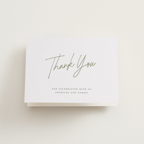 This is a moss wedding thank you cards with letterpress by chocomocacino called angeline printing on coventry320 in standard