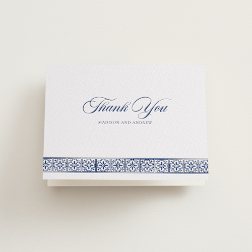 This is a lapis wedding thank you cards with letterpress by Angela Garrick called tiled printing on coventry320 in standard