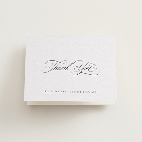 This is a soft black wedding thank you cards with letterpress by Olivia Raufman called ambrose printing on coventry320 in standard