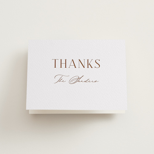 This is a burnt sienna wedding thank you cards with letterpress by Vanessa Doyle called chic printing on coventry320 in standard