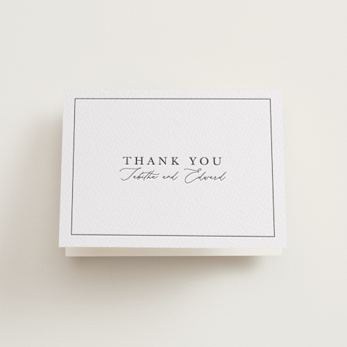 This is a soft black wedding thank you cards with letterpress by Tamara Hilje called modern classic printing on coventry320 in standard