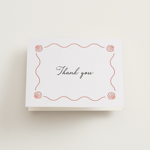 This is a peach wedding thank you cards with letterpress by Alston Foster called ocean love printing on coventry320 in standard