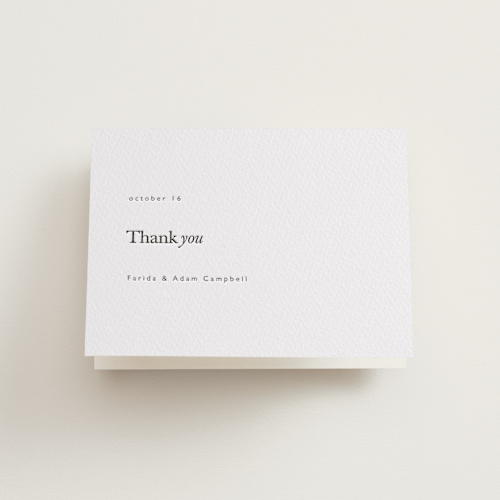 This is a soft black wedding thank you cards with letterpress by Hudson meet Rose called westin printing on coventry320 in standard