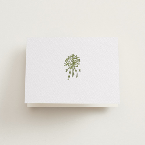 This is a olive wedding thank you cards with letterpress by Lori Wemple called wedding bouquet printing on coventry320 in standard