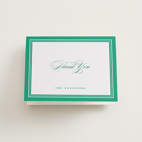 This is a emerald wedding thank you cards with letterpress by Olivia Raufman called hartford printing on coventry320 in standard