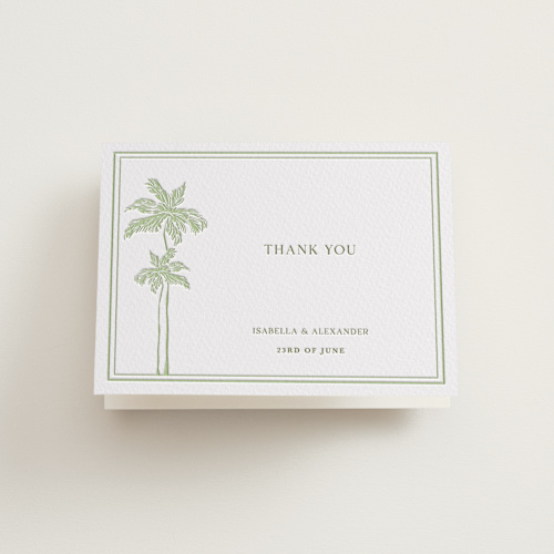 This is a matcha wedding thank you cards with letterpress by Lucrecia Caporale called shoreline elegance printing on coventry320 in standard