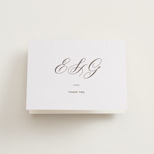 This is a cacao bean wedding thank you cards with letterpress by Megan Davis called basque printing on coventry320 in standard