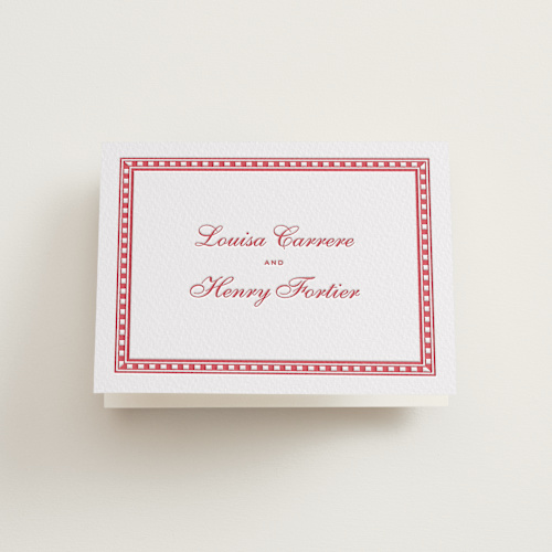 This is a maraschino wedding thank you cards with letterpress by Megan Davis called larkin printing on coventry320 in standard