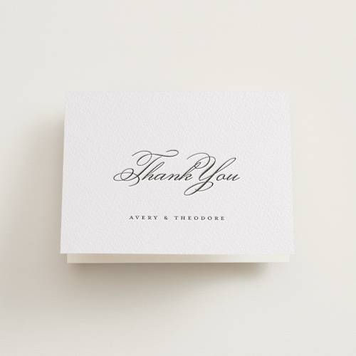 This is a soft black wedding thank you cards with letterpress by Kelly Watkins called bliss printing on coventry320 in standard