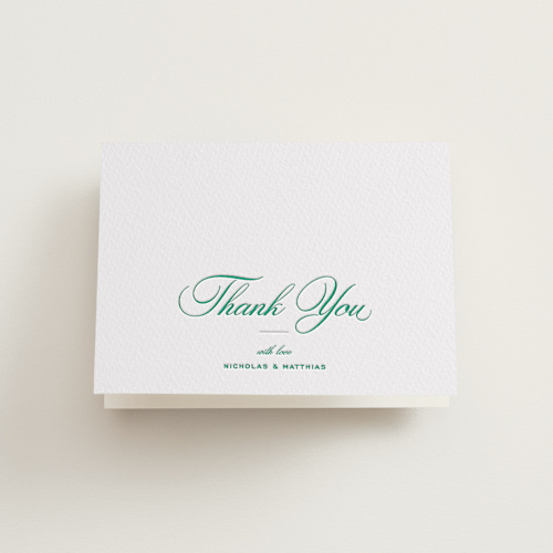 This is a fern wedding thank you cards with letterpress by Blustery August called keepsake printing on coventry320 in standard