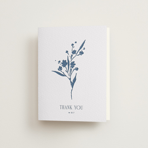 This is a indigo wedding thank you cards with letterpress by Kate Ahn called helena printing on coventry320 in standard