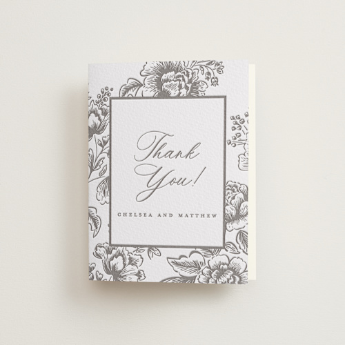 This is a graphite wedding thank you cards with letterpress by Chris Griffith called wedding press printing on coventry320 in standard