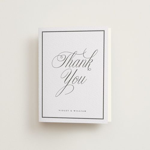 This is a soft black wedding thank you cards with letterpress by mo kelley called the day printing on coventry320 in standard